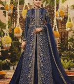 Navy blue embroidered net salwar
