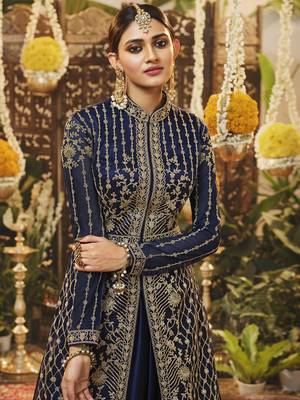 Navy blue embroidered net salwar 2