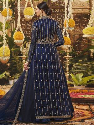 Navy blue embroidered net salwar 3