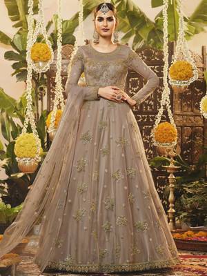 Beige embroidered net salwar 1