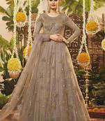 Beige embroidered net salwar