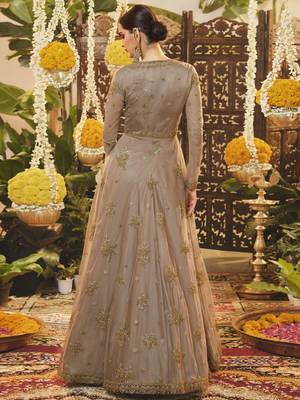 Beige embroidered net salwar 2