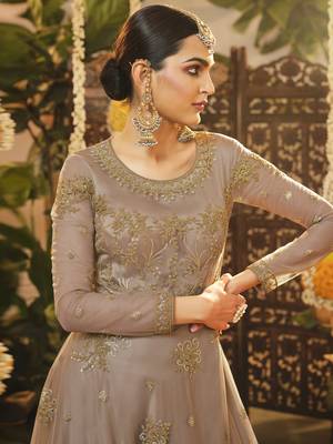 Beige embroidered net salwar 3