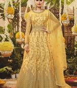 Yellow embroidered net salwar