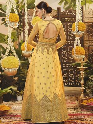 Yellow embroidered net salwar 2