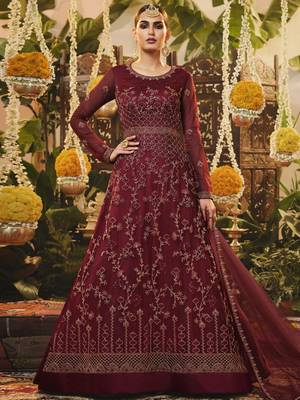 Maroon embroidered net salwar 1