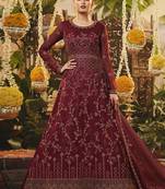 Maroon embroidered net salwar