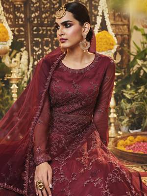Maroon embroidered net salwar 2