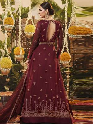 Maroon embroidered net salwar 3