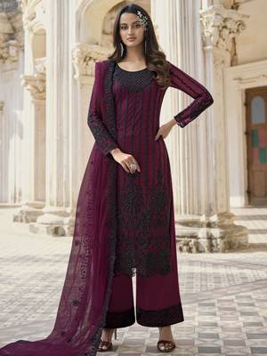 Wine embroidered net salwar 1