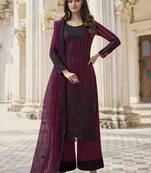 Wine embroidered net salwar