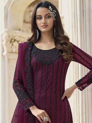 Wine embroidered net salwar 3