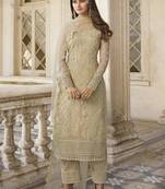 Beige embroidered net salwar