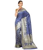 Blue woven satin saree with blouse