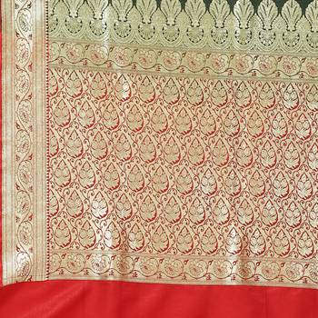 Dark olive woven satin saree with blouse 3