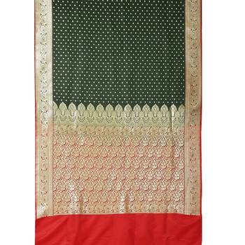 Dark olive woven satin saree with blouse 4