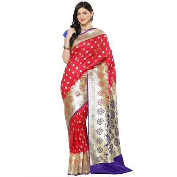 Blue woven satin saree with blouse 1