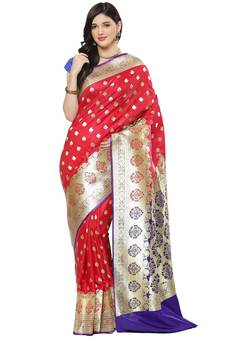 Blue woven satin saree with blouse