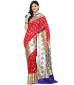 Blue woven satin saree with blouse