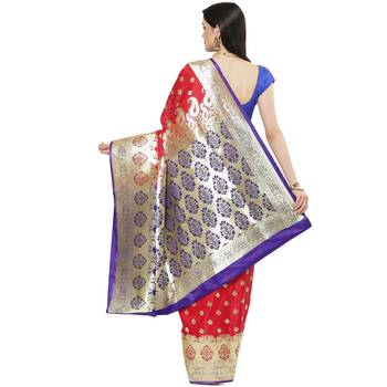 Blue woven satin saree with blouse 2