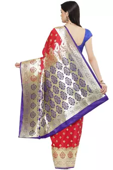 Blue woven satin saree with blouse
