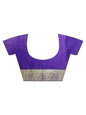Blue woven satin saree with blouse 3
