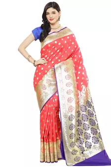 Blue woven satin saree with blouse