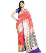 Blue woven satin saree with blouse