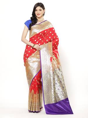 Blue woven satin saree with blouse 1