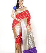 Blue woven satin saree with blouse