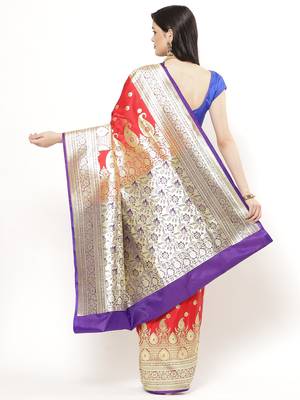 Blue woven satin saree with blouse 2