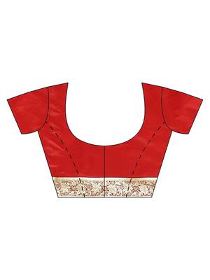 Red woven katan silk saree with blouse 3