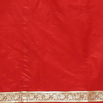 Red woven katan silk saree with blouse 4