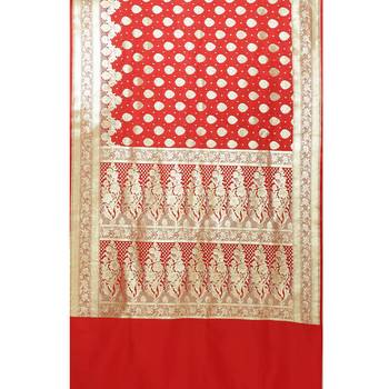 Red woven katan silk saree with blouse 5