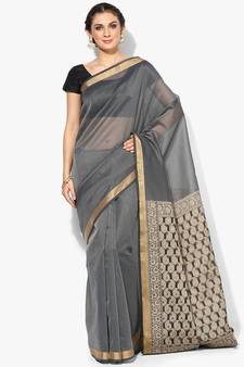 Grey woven art silk sarees saree with blouse