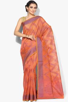 Orange woven art silk sarees saree with blouse