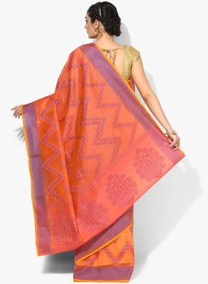 Orange woven art silk sarees saree with blouse 2