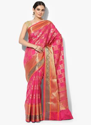 Pink woven art silk sarees saree with blouse 1