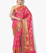 Pink woven art silk sarees saree with blouse