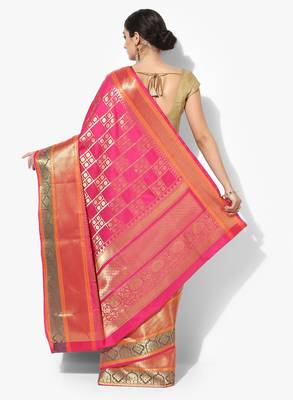 Pink woven art silk sarees saree with blouse 2
