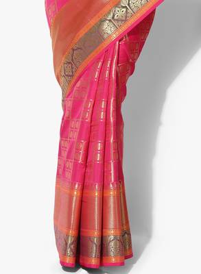 Pink woven art silk sarees saree with blouse 3