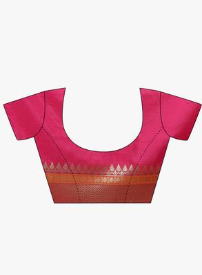 Pink woven art silk sarees saree with blouse 4