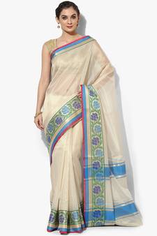 Beige woven art silk sarees saree with blouse