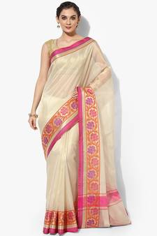 Beige woven art silk sarees saree with blouse