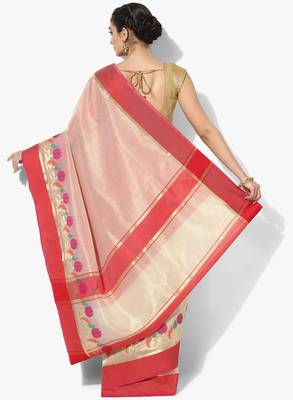 Beige woven art silk sarees saree with blouse 2