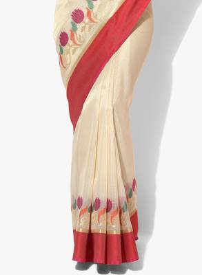 Beige woven art silk sarees saree with blouse 3