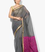 Grey woven art silk sarees saree with blouse