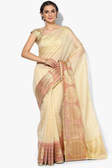 Cream woven art silk sarees saree with blouse