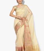 Cream woven art silk sarees saree with blouse