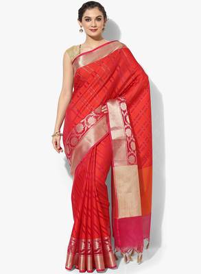 Red woven art silk sarees saree with blouse 1